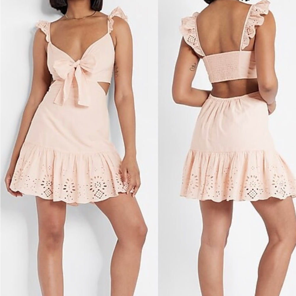 Express Peach Mini Dress with Ruffle Details